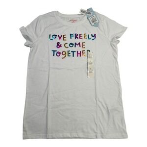 Cat & Jack Girls White Graphic T-Shirt Love‎ Freely Size L (10/12) New